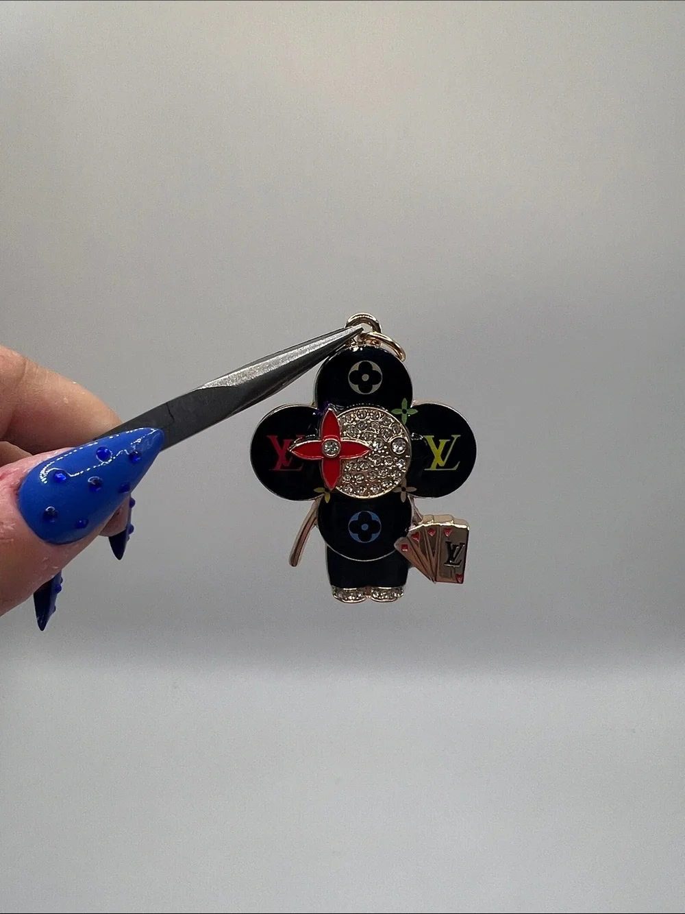 1436. Black Multicolor Monogram Flower Charm Key Holder